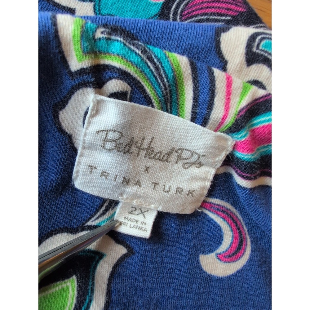 Bed Head Trina Turk PJ Set Blue Floral Womens 2X Short Sleeve Top 3X Crop Pants - Picture 3 of 9